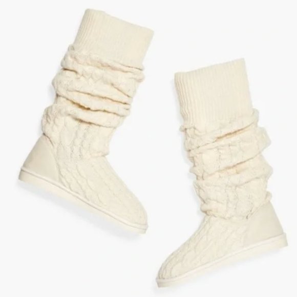 JustFab Shoes - JustFab | BRITTANY KNIT sock fuzzies IVORY SIZE 8 slip on sock slippers